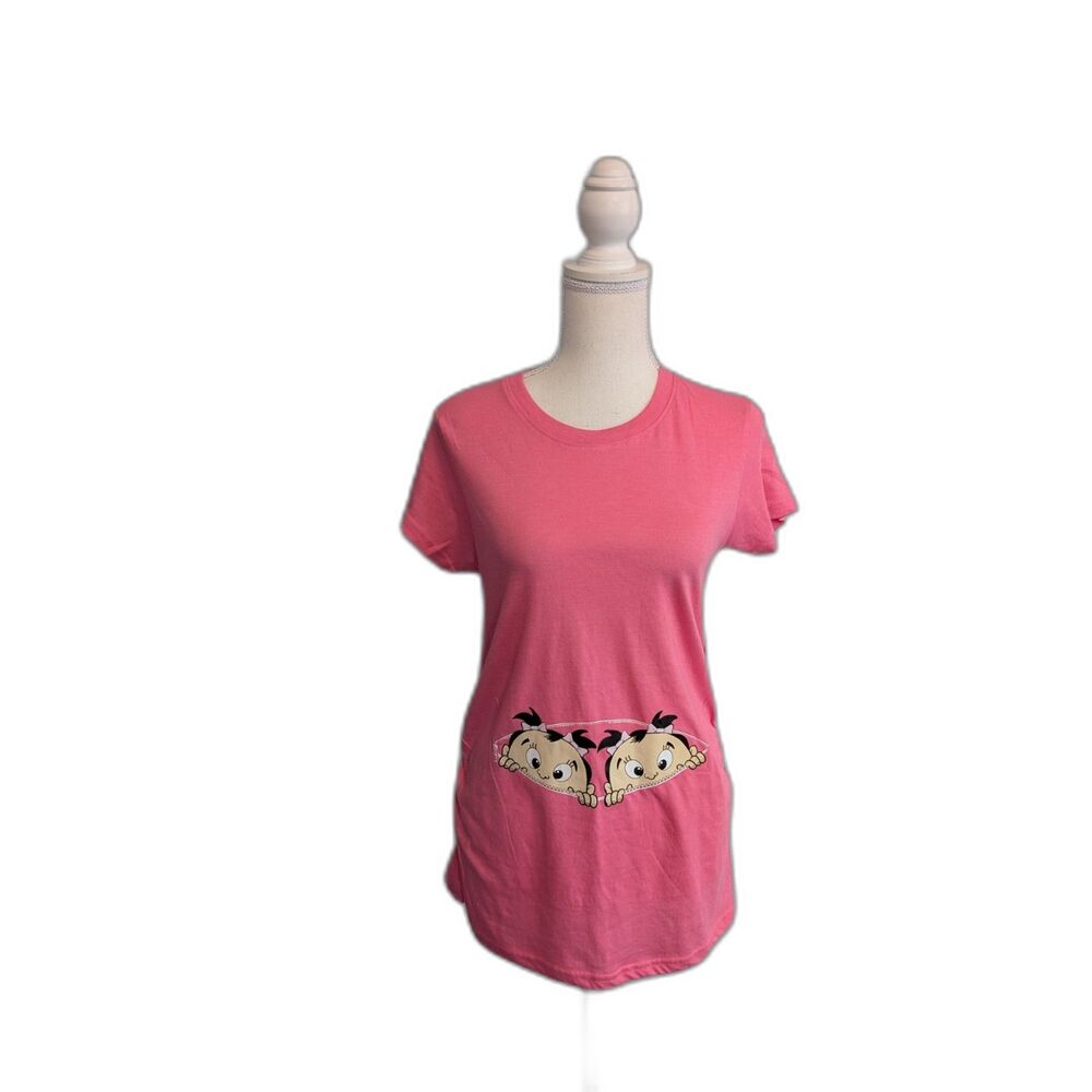 Women's Crazy Dog Maternity Peeking Twin Girls T Shirt Size M